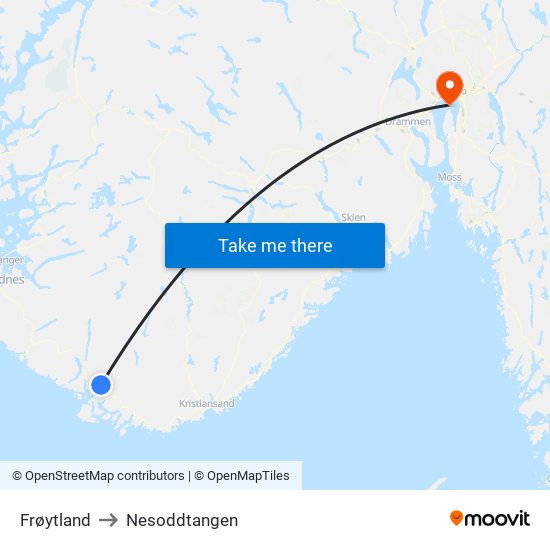 Frøytland to Nesoddtangen map