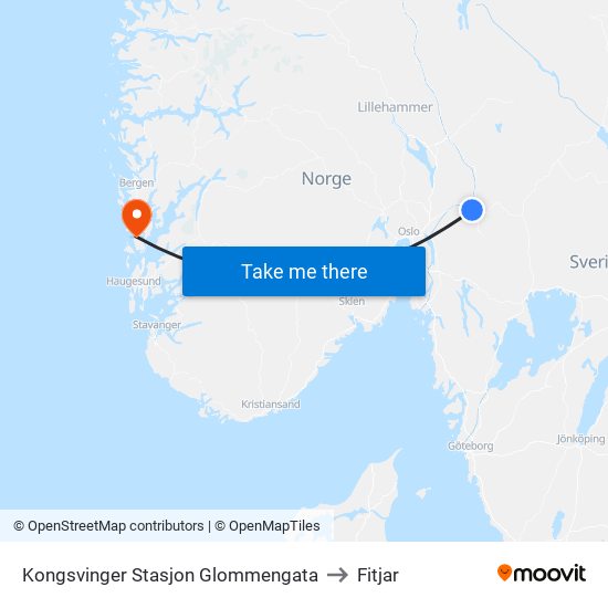 Kongsvinger Stasjon Glommengata to Fitjar map