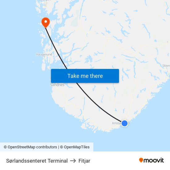 Sørlandssenteret Terminal to Fitjar map