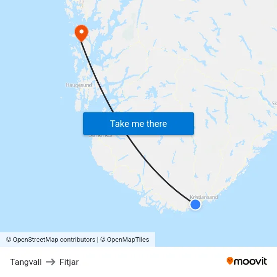 Tangvall to Fitjar map