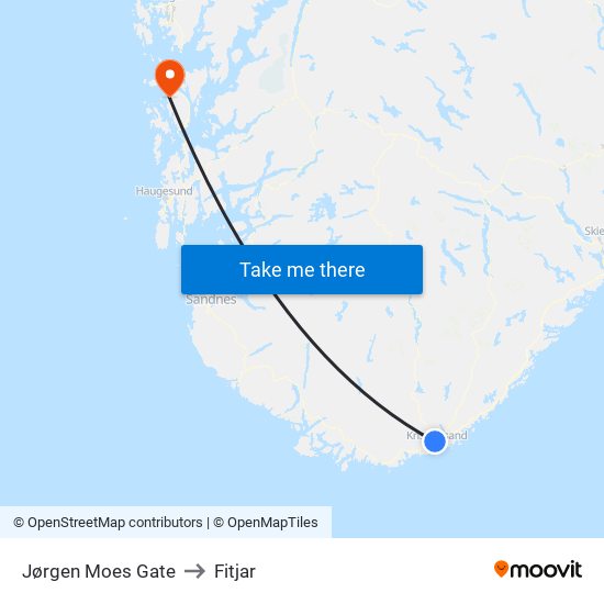 Bryggeriet to Fitjar map