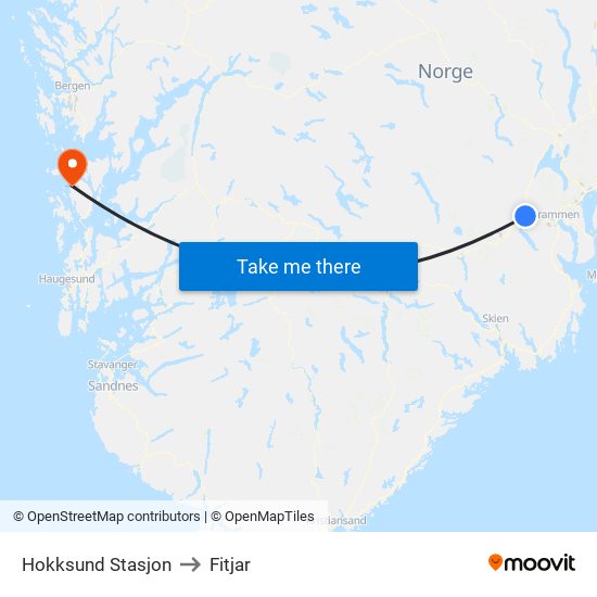 Hokksund Stasjon to Fitjar map