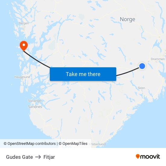 Gudes Gate to Fitjar map