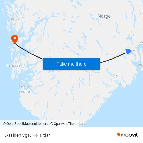 Åssiden Vgs. to Fitjar map