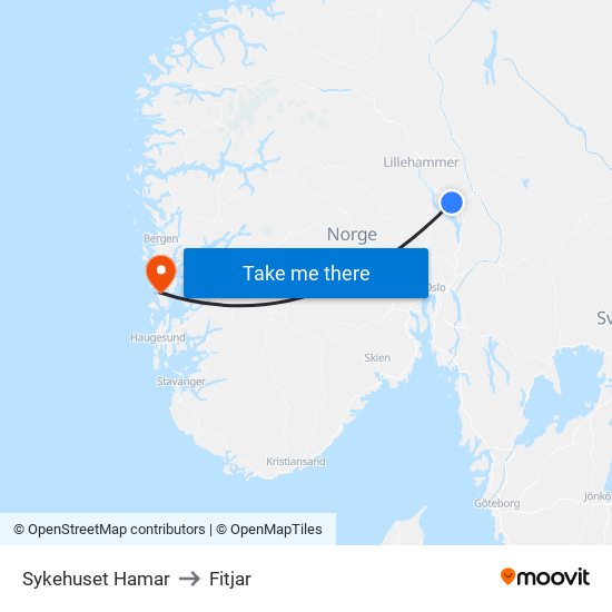 Sykehuset Hamar to Fitjar map