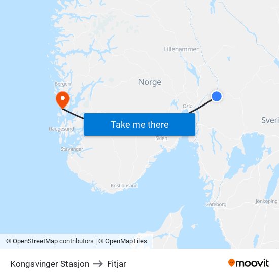 Kongsvinger Stasjon to Fitjar map