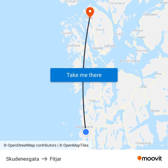 Skudenesgata to Fitjar map