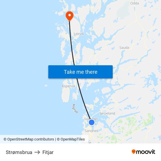 Strømsbrua to Fitjar map