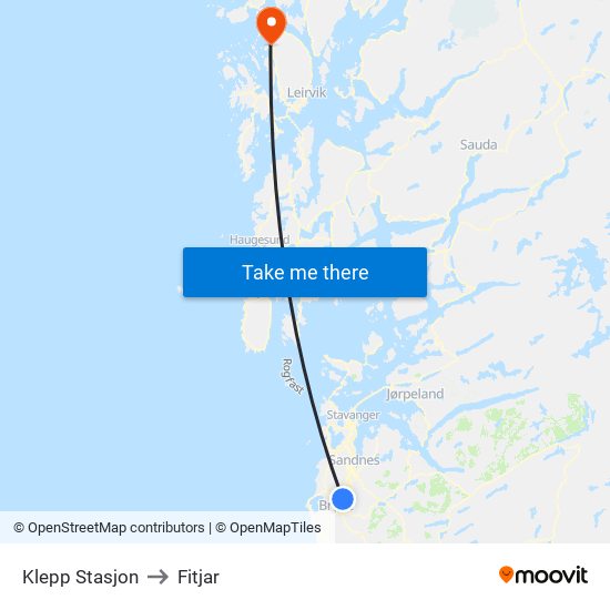 Klepp Stasjon to Fitjar map