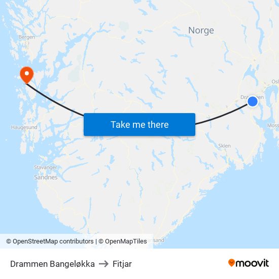 Drammen Bangeløkka to Fitjar map