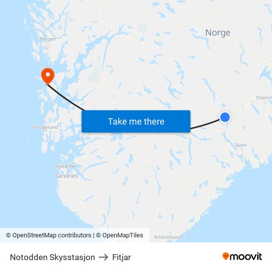 Notodden Skysstasjon to Fitjar map