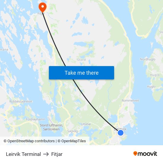 Leirvik Terminal to Fitjar map