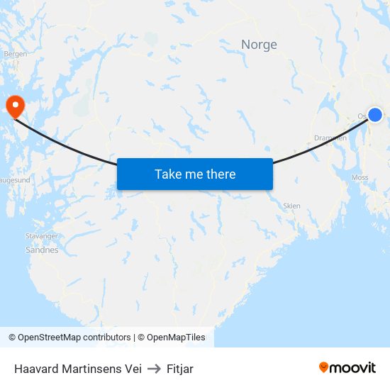 Haavard Martinsens Vei to Fitjar map