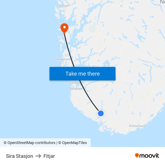 Sira Stasjon to Fitjar map