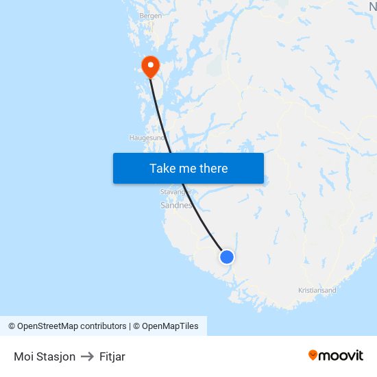 Moi Stasjon to Fitjar map