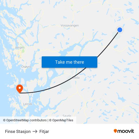 Finse Stasjon to Fitjar map