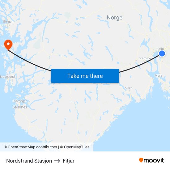 Nordstrand Stasjon to Fitjar map