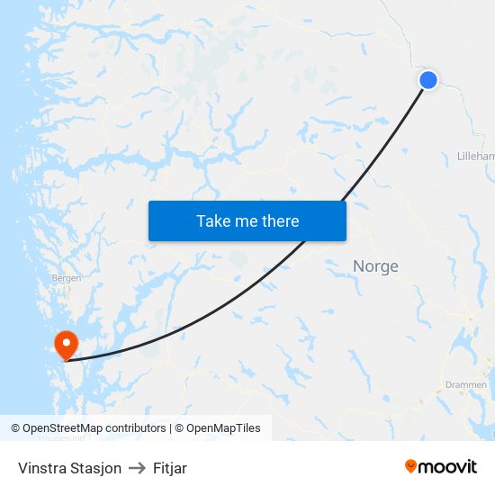 Vinstra Stasjon to Fitjar map