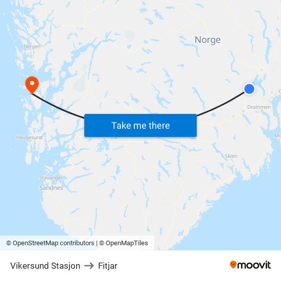 Vikersund Stasjon to Fitjar map