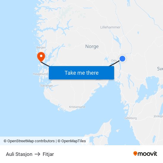 Auli Stasjon to Fitjar map