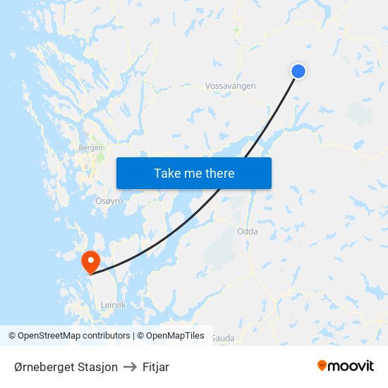 Ørneberget Stasjon to Fitjar map