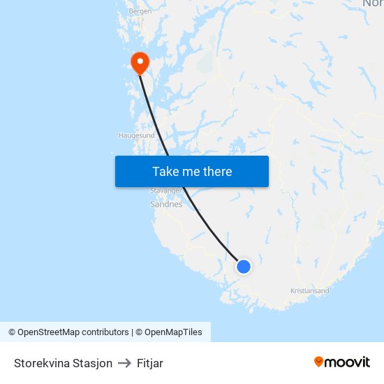 Storekvina Stasjon to Fitjar map