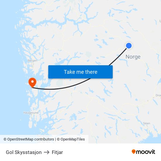 Gol Skysstasjon to Fitjar map