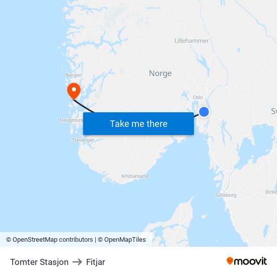 Tomter Stasjon to Fitjar map