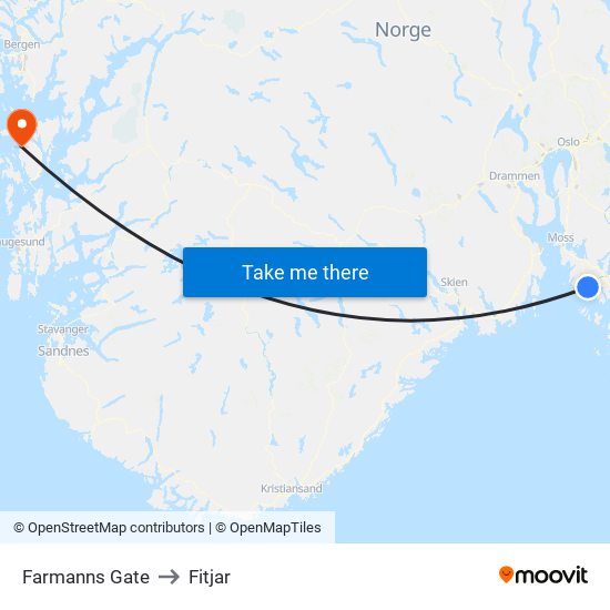 Farmanns Gate to Fitjar map