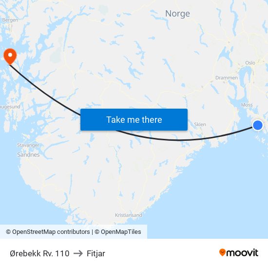 Ørebekk Rv. 110 to Fitjar map