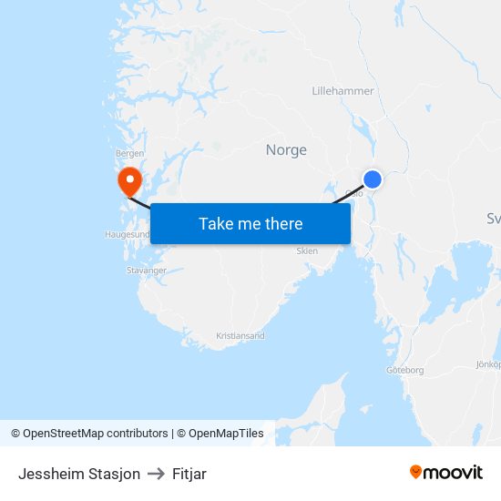 Jessheim Stasjon to Fitjar map