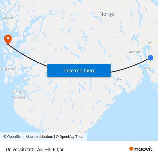 Universitetet I Ås to Fitjar map