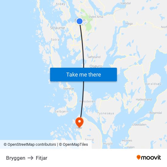 Bryggen to Fitjar map