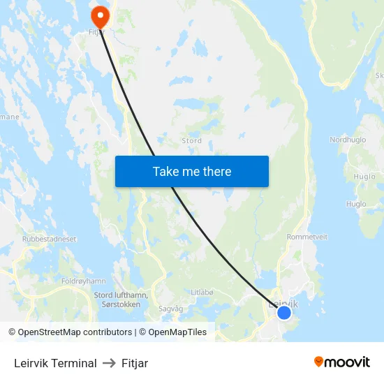 Leirvik Terminal to Fitjar map