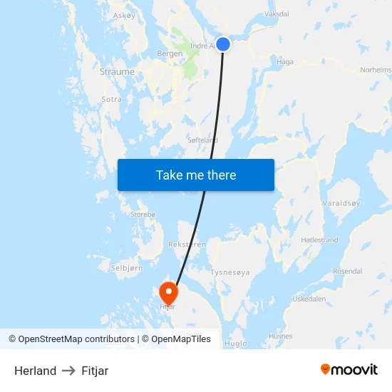 Herland to Fitjar map