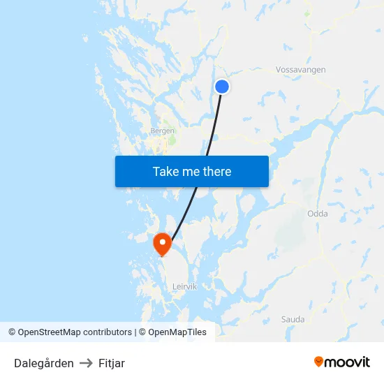 Dalegården to Fitjar map