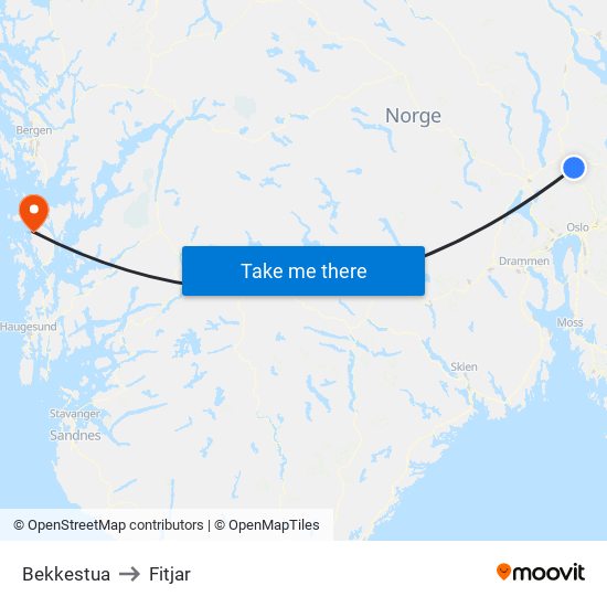 Bekkestua to Fitjar map