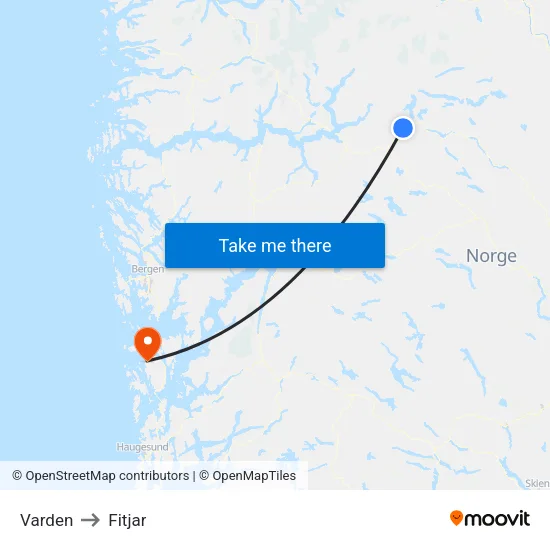 Varden to Fitjar map