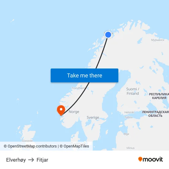 Elverhøy to Fitjar map