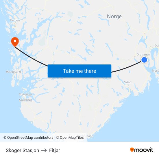 Skoger Stasjon to Fitjar map