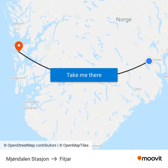 Mjøndalen Stasjon to Fitjar map