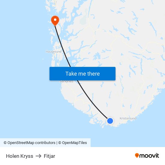 Holen Kryss to Fitjar map