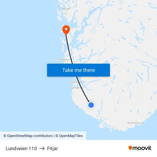 Lundveien 110 to Fitjar map