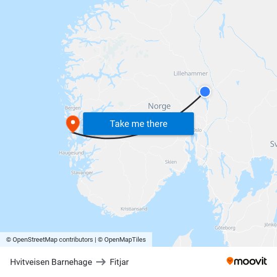 Hvitveisen Barnehage to Fitjar map