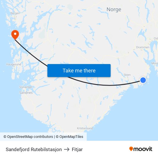 Sandefjord Rutebilstasjon to Fitjar map