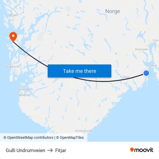 Gulli Undrumveien to Fitjar map
