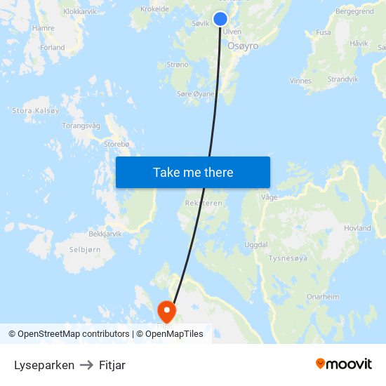 Lyseparken to Fitjar map