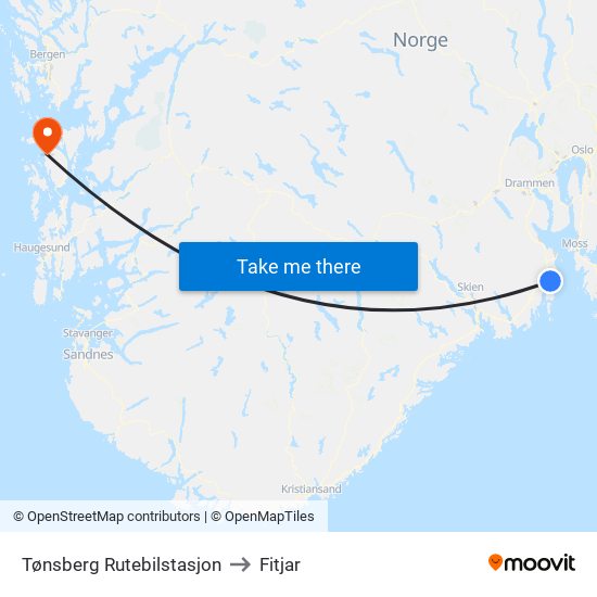 Tønsberg Rutebilstasjon to Fitjar map