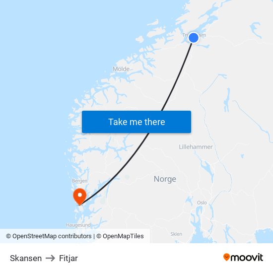 Skansen to Fitjar map