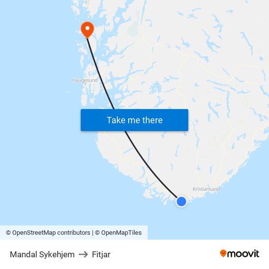 Mandal Sykehjem to Fitjar map